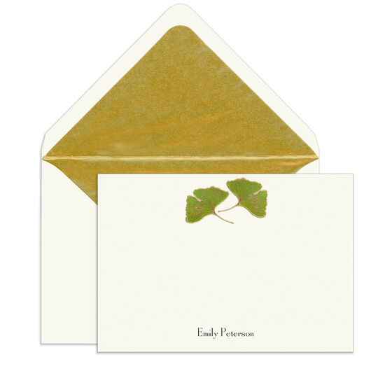 Ginkgo Leaves Engraved Motif Flat Note Cards
